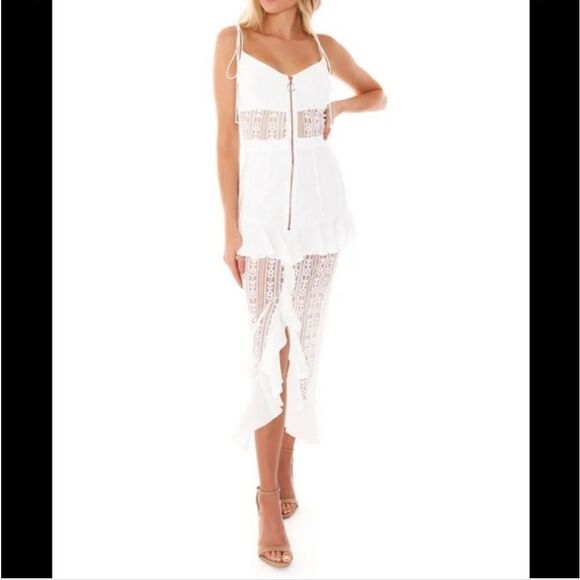 NWT For Love & Lemons L Green Lovebird Lace Midi Dress - Picture 5 of 6